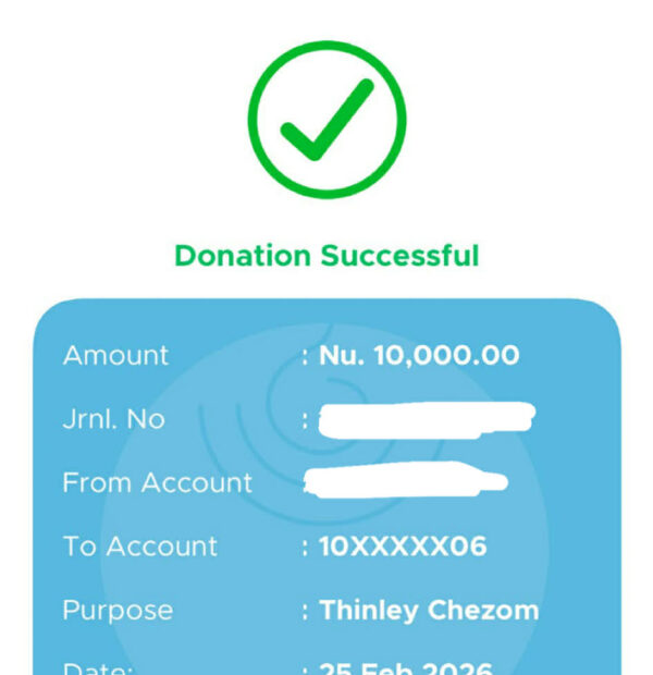 Donation from Mr. Jangtsep Sonam Jigme